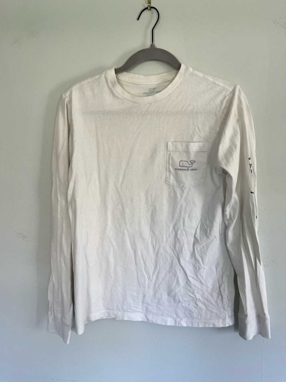 Boys Vineyard Vines White Long-Sleeve Pocket Tee with Whale Logo